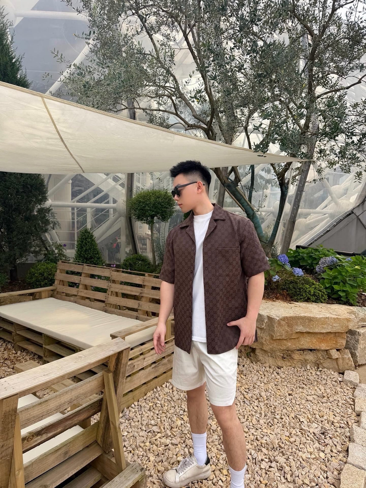 Brown Silk Monogram Short-Sleeve - Men's
