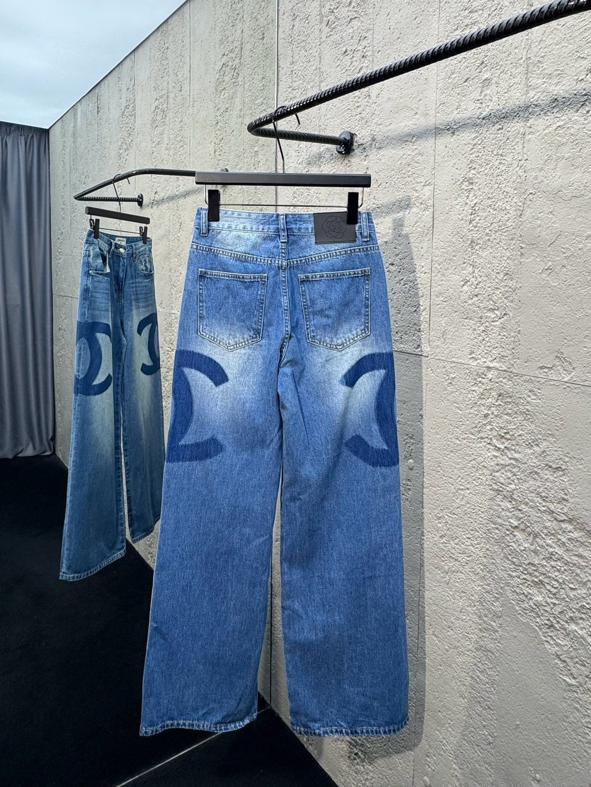 Blue Denim Logo Print Wide-Leg - Women's