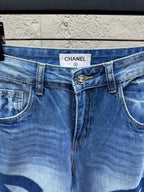 Blue Denim Logo Print Wide-Leg - Women's