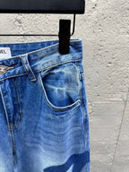 Blue Denim Logo Print Wide-Leg - Women's