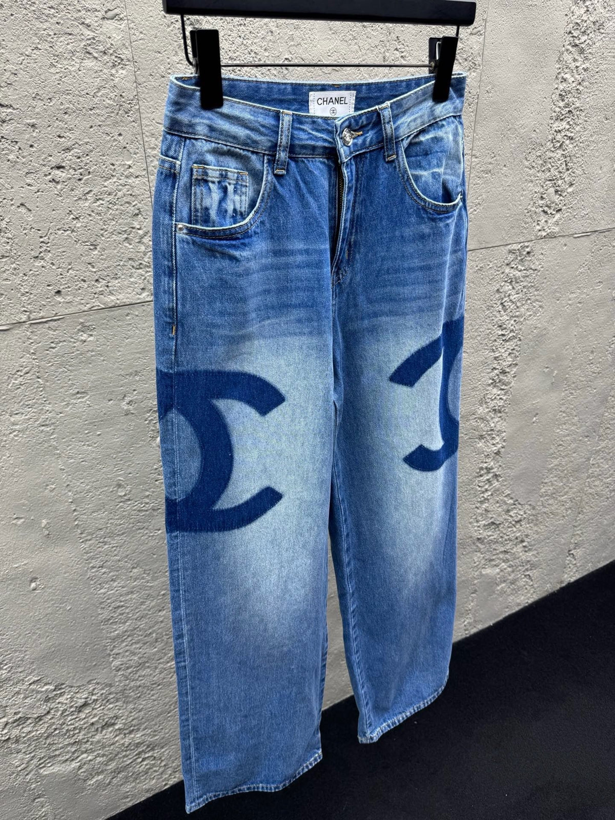 Blue Denim Logo Print Wide-Leg - Women's