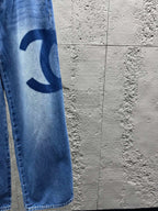 Blue Denim Logo Print Wide-Leg - Women's