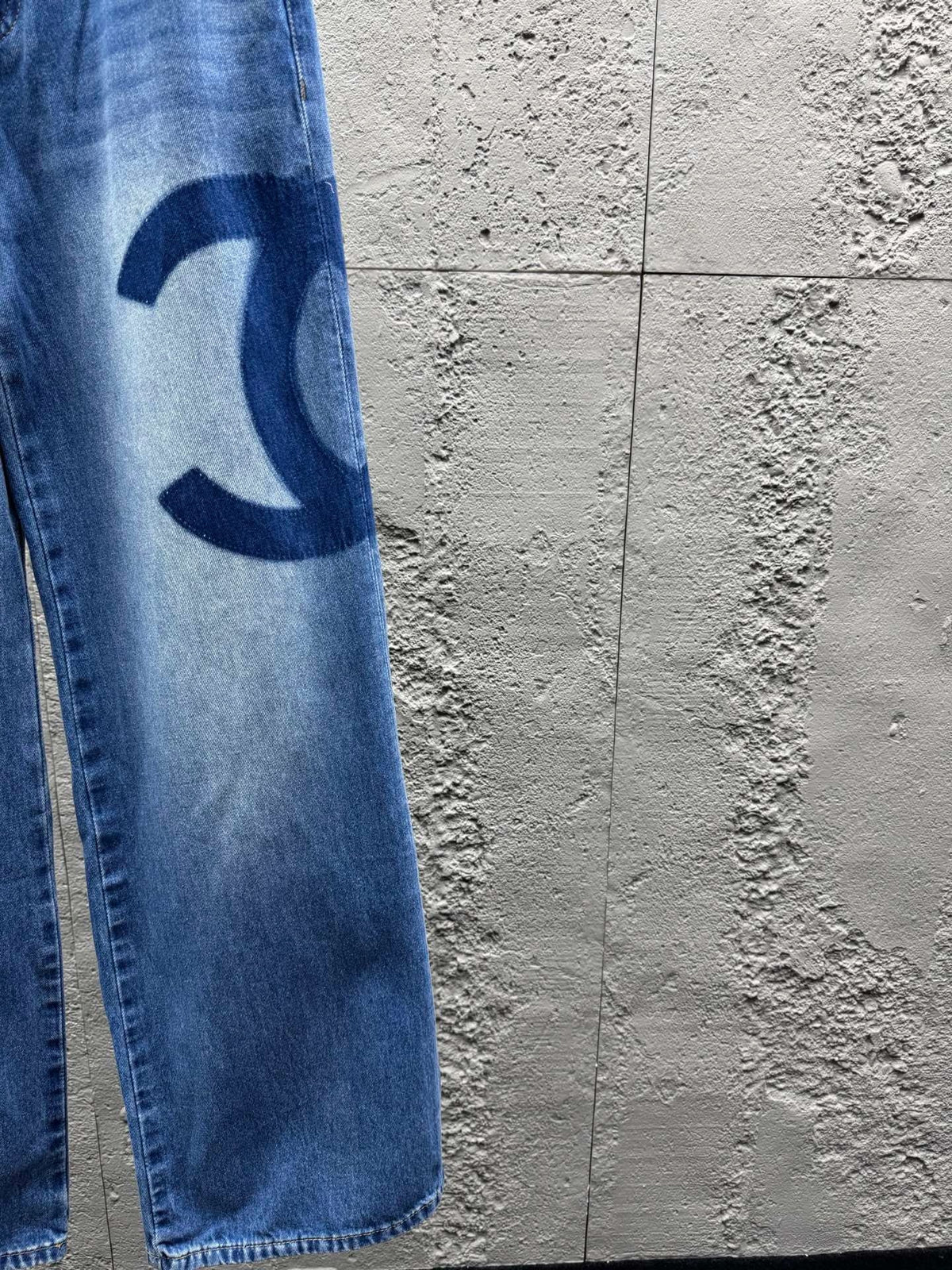 Blue Denim Logo Print Wide-Leg - Women's