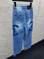 Blue Denim Logo Print Wide-Leg - Women's