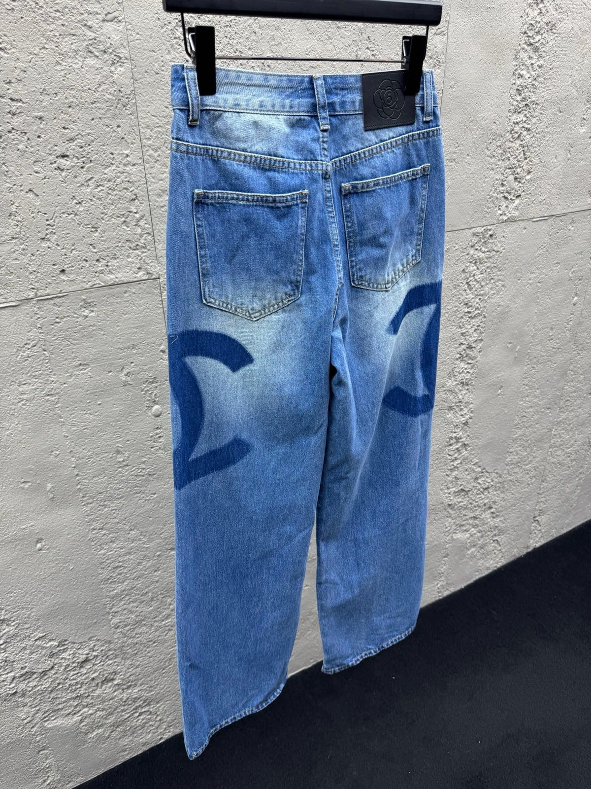 Blue Denim Logo Print Wide-Leg - Women's