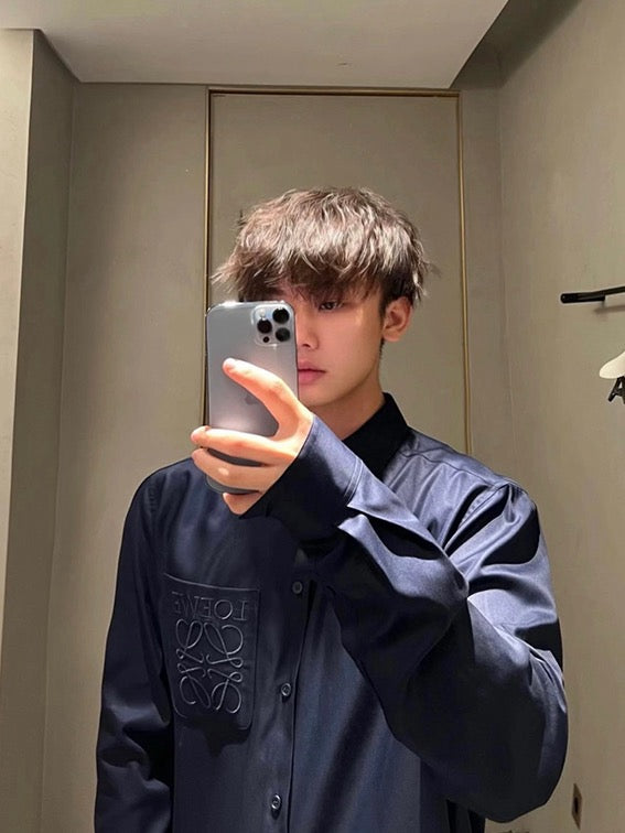 Blue Cotton Pocket Long-Sleeve - Men's