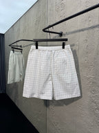 White Cotton Check Drawstring - Men's