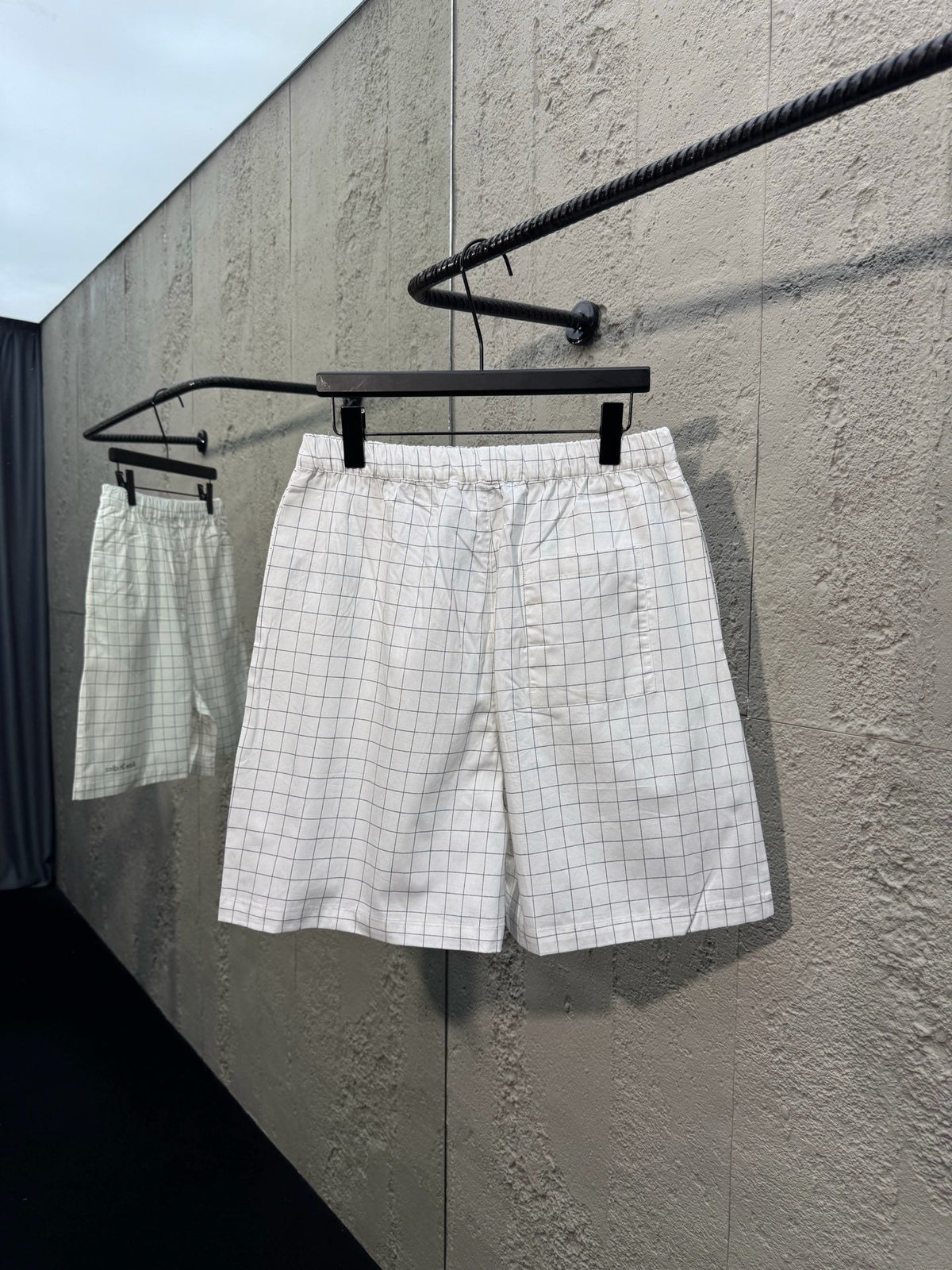 White Cotton Check Drawstring - Men's
