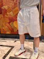 White Cotton Check Drawstring - Men's