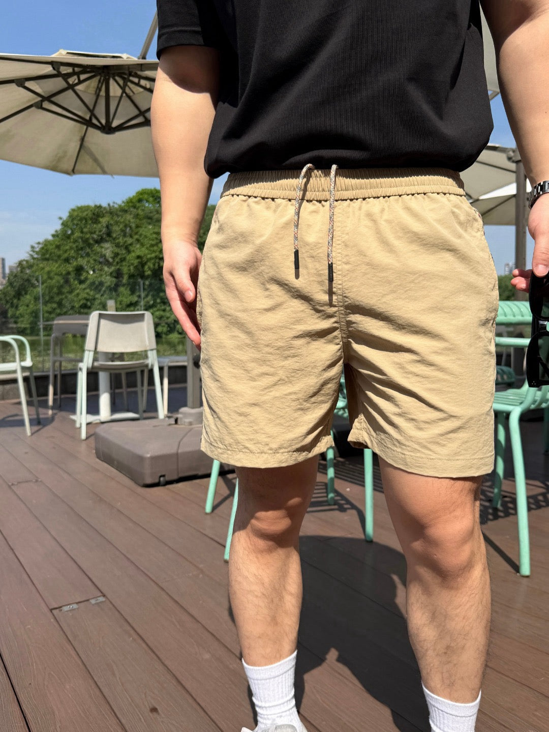 Cream Cotton Embroidered Drawstring - Men's