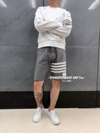 Grey Cotton Bar Stripe Drawstring - Men's