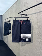 Grey Cotton Bar Stripe Drawstring - Men's