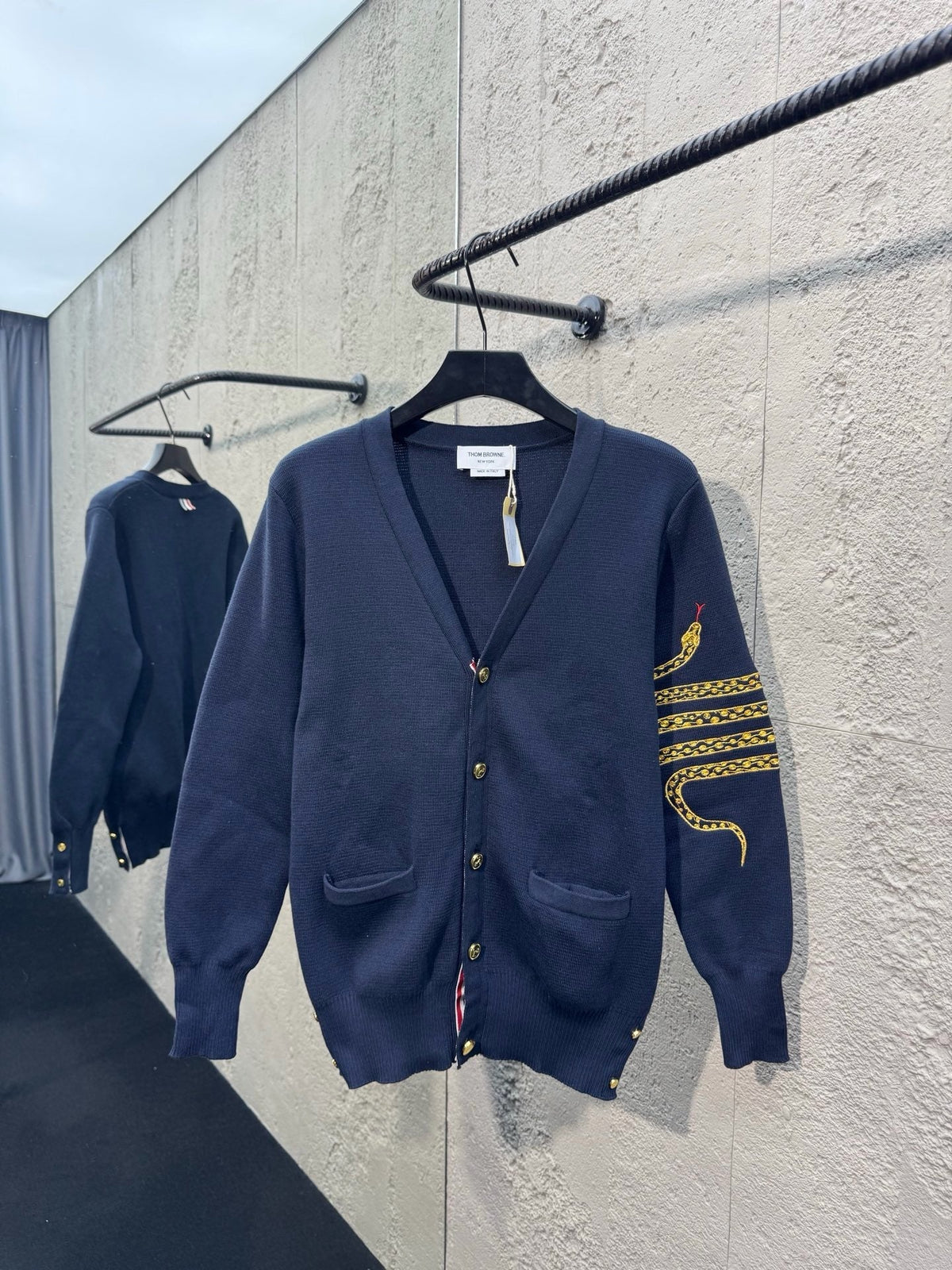 Navy Wool Embroidered Cardigan - Men's