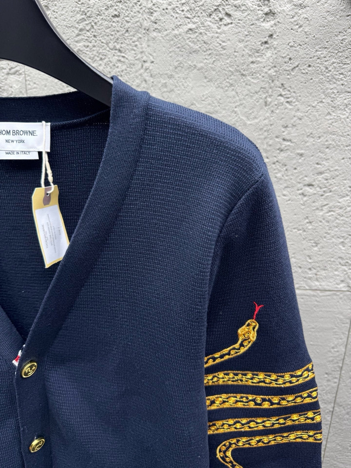 Navy Wool Embroidered Cardigan - Men's