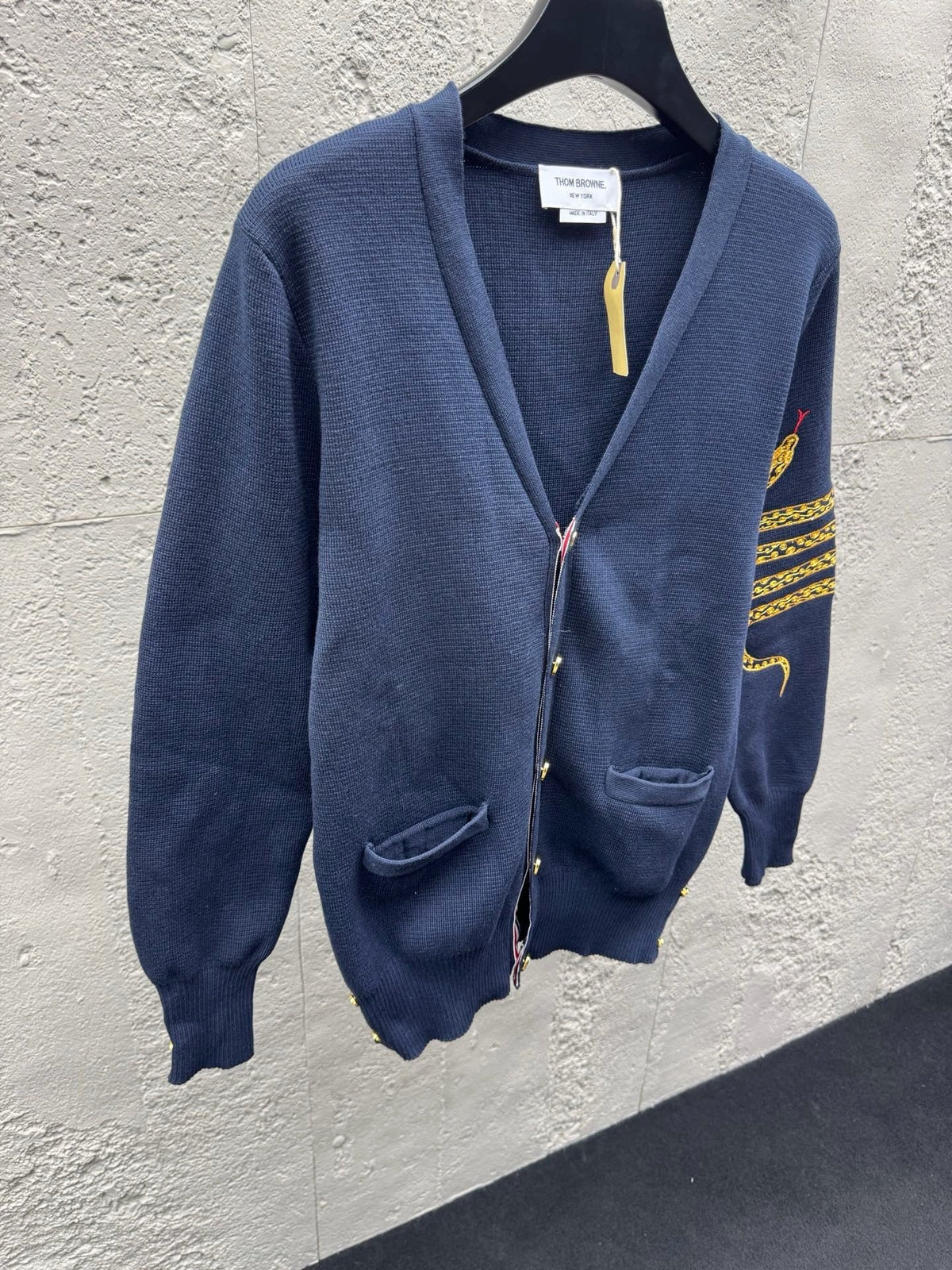 Navy Wool Embroidered Cardigan - Men's
