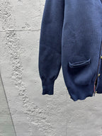 Navy Wool Embroidered Cardigan - Men's