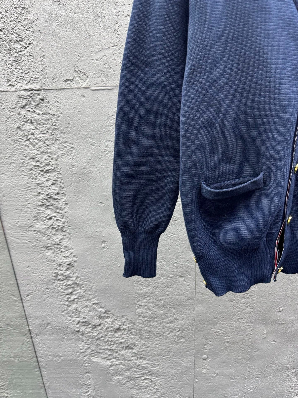 Navy Wool Embroidered Cardigan - Men's