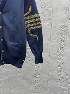 Navy Wool Embroidered Cardigan - Men's