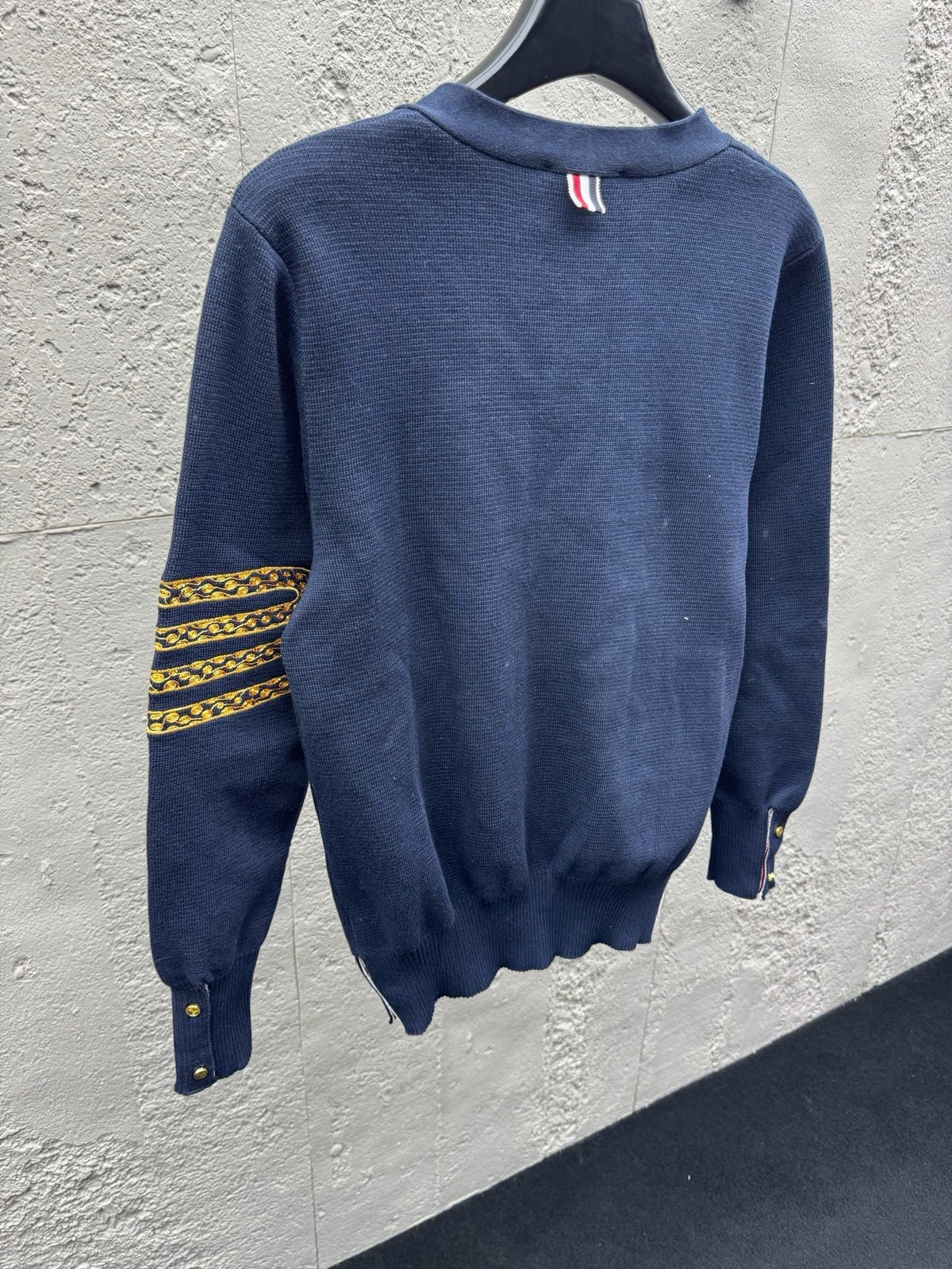 Navy Wool Embroidered Cardigan - Men's