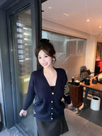 Navy Wool Embroidered Cardigan - Men's