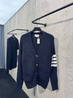 Navy Wool Ribbed Cardigan - Men's