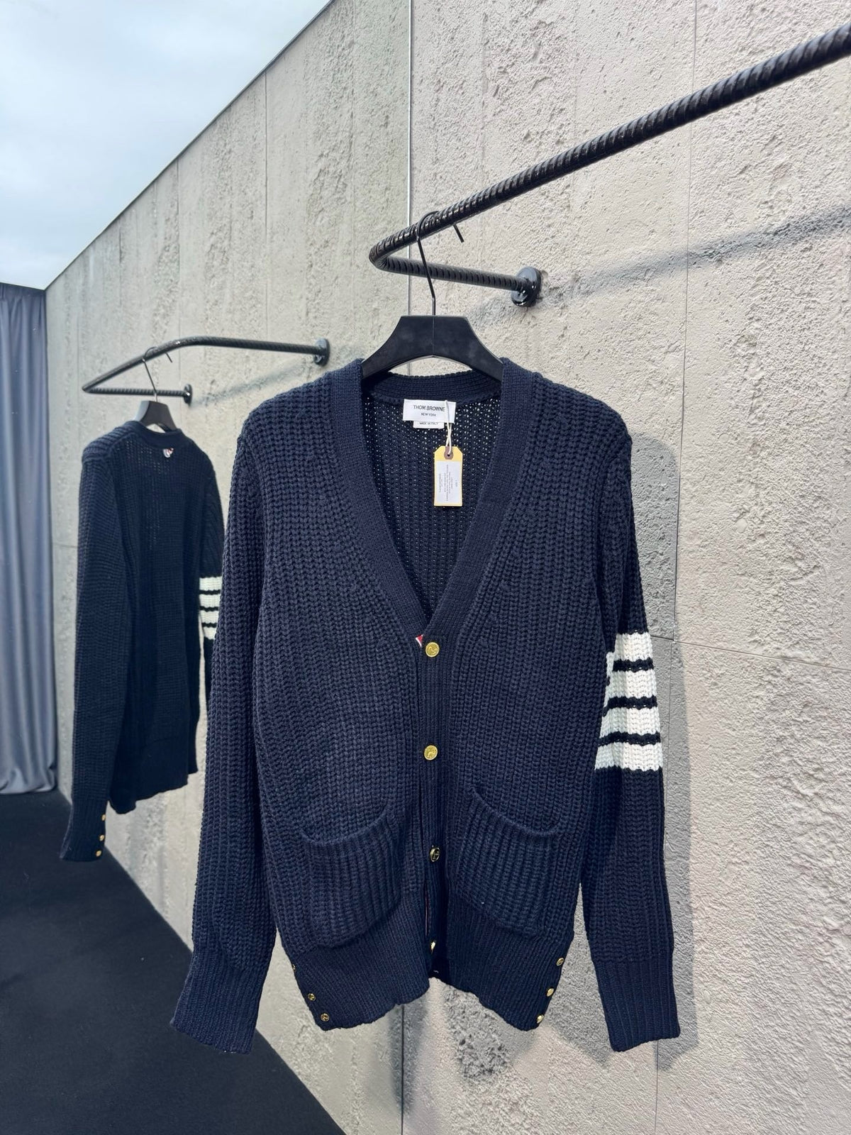 Navy Wool Ribbed Cardigan - Men's