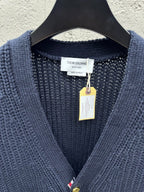 Navy Wool Ribbed Cardigan - Men's