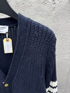 Navy Wool Ribbed Cardigan - Men's
