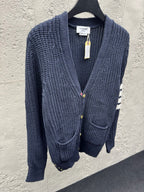 Navy Wool Ribbed Cardigan - Men's