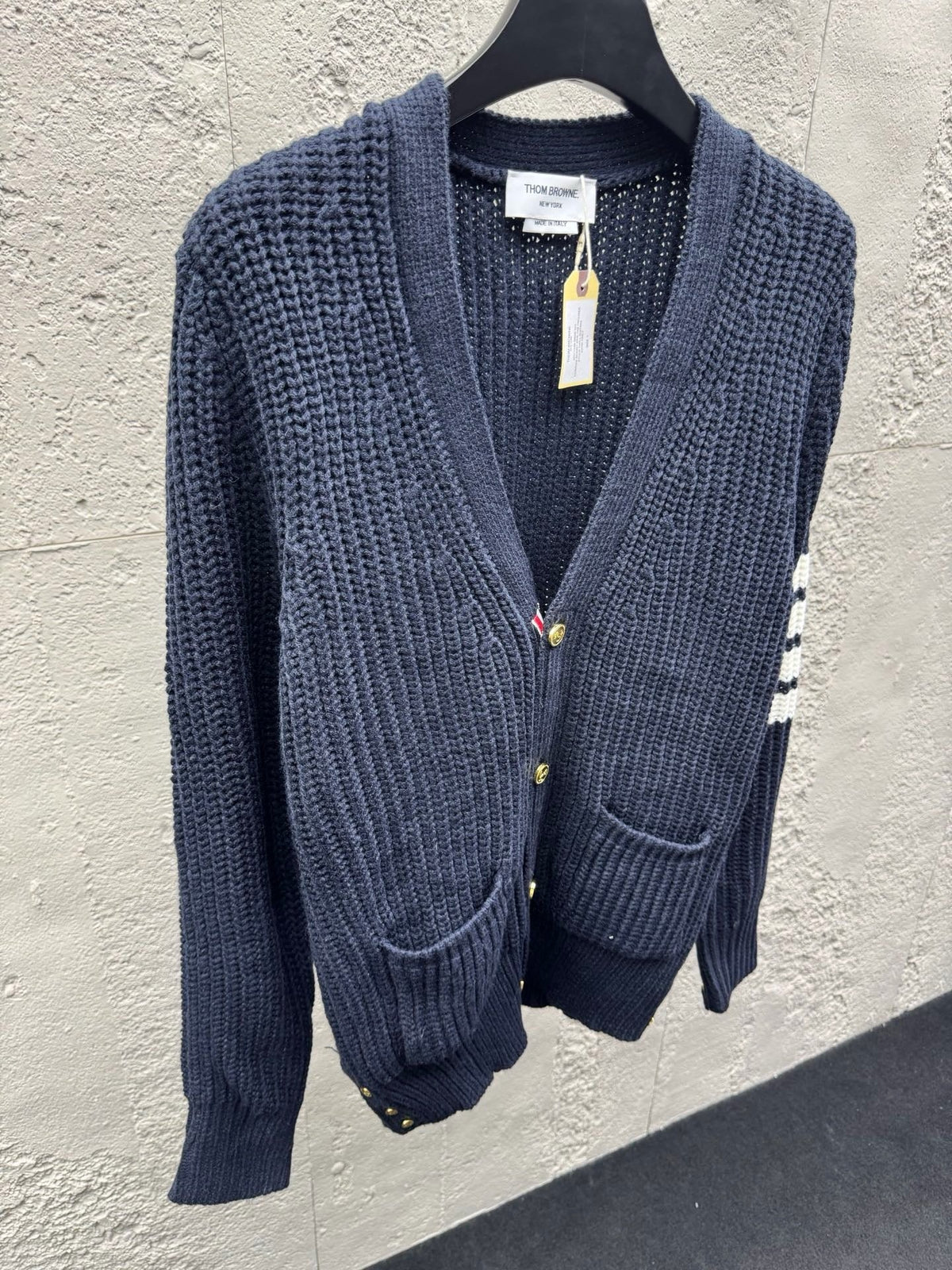 Navy Wool Ribbed Cardigan - Men's