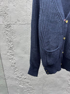 Navy Wool Ribbed Cardigan - Men's