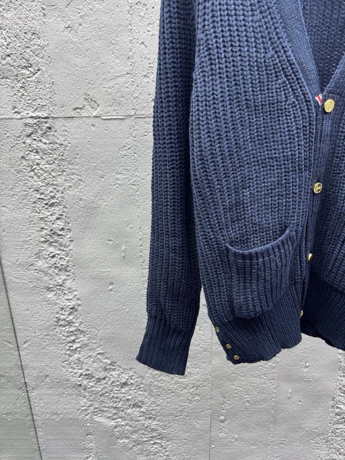 Navy Wool Ribbed Cardigan - Men's