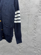 Navy Wool Ribbed Cardigan - Men's