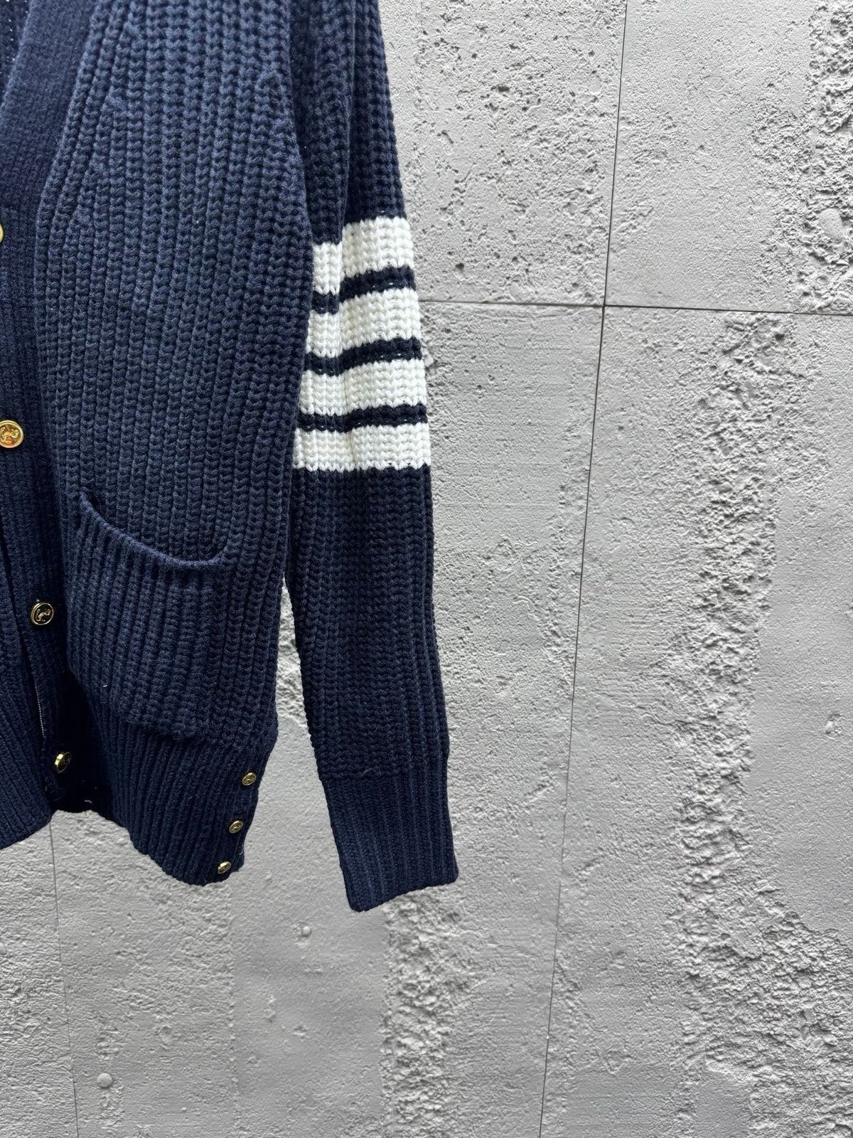Navy Wool Ribbed Cardigan - Men's