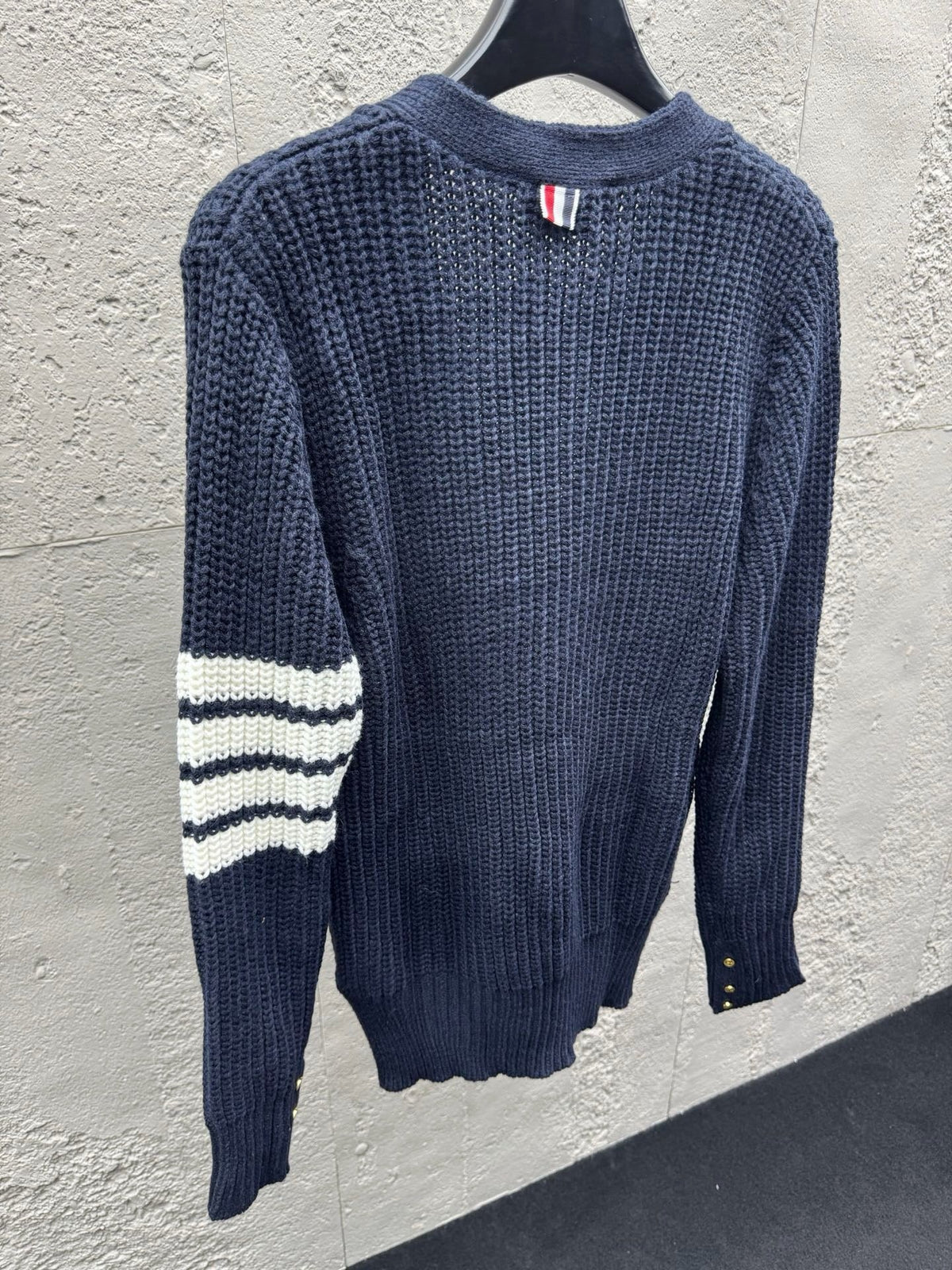 Navy Wool Ribbed Cardigan - Men's