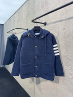 4-Bar Hooded Cardigan Navy - Men's