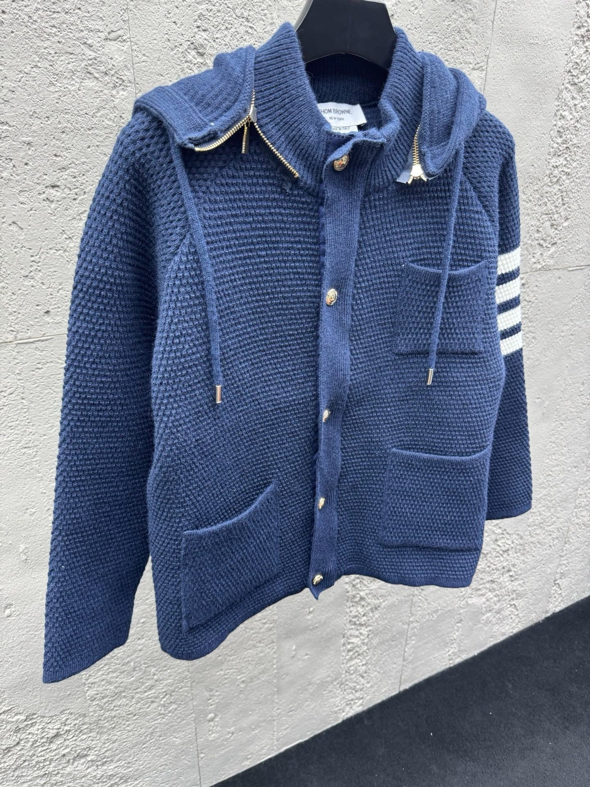 4-Bar Hooded Cardigan Navy - Men's