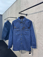 Blue Denim Embroidered Overshirt - Men's