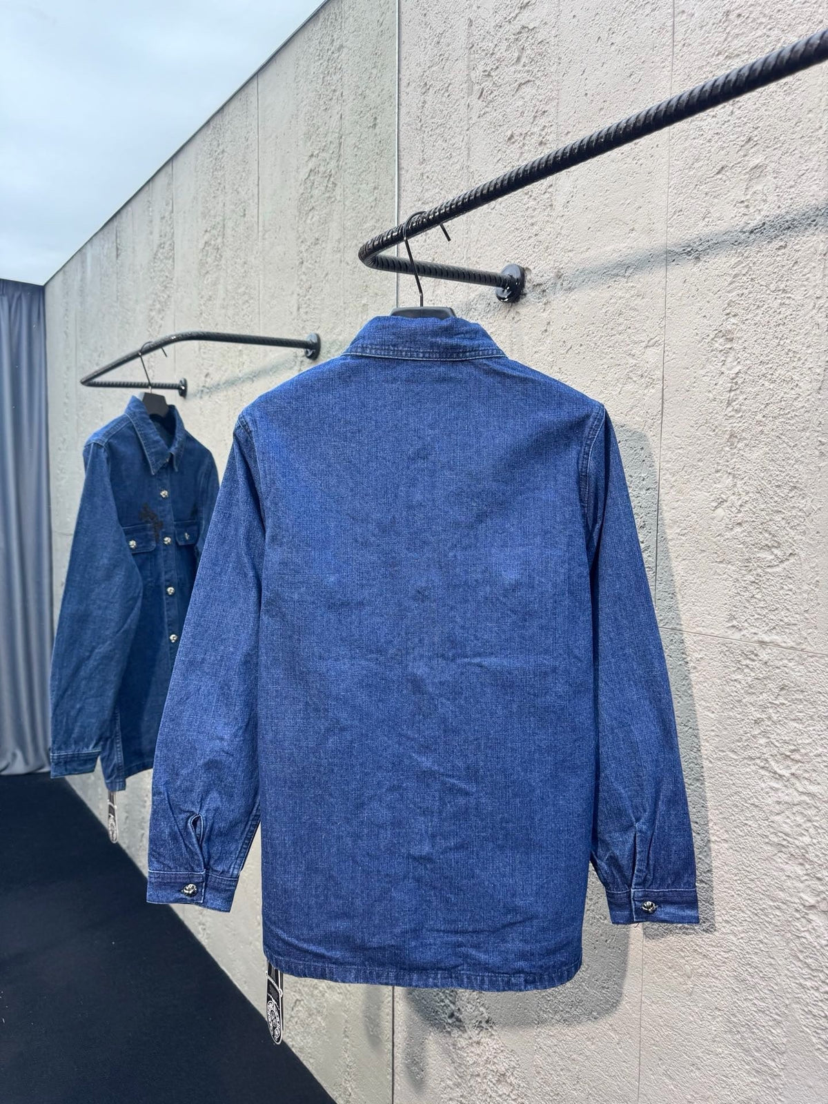 Blue Denim Embroidered Overshirt - Men's