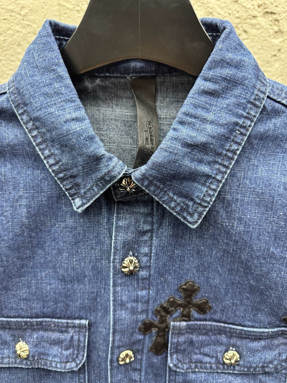 Blue Denim Embroidered Overshirt - Men's