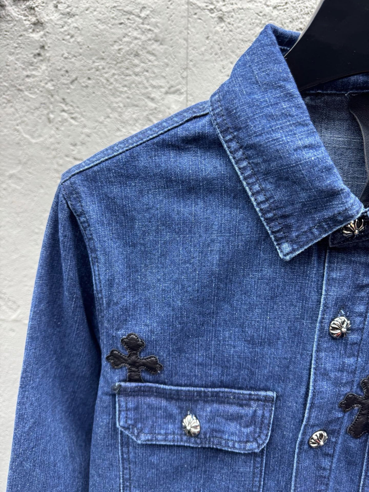Blue Denim Embroidered Overshirt - Men's