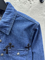 Blue Denim Embroidered Overshirt - Men's