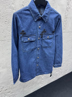 Blue Denim Embroidered Overshirt - Men's