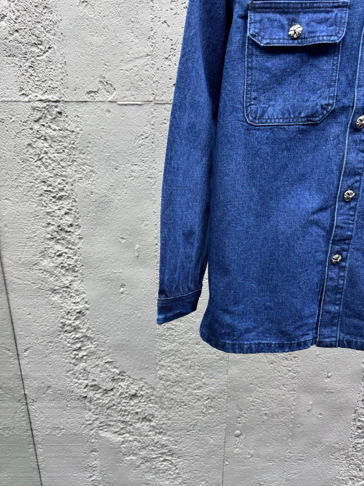 Blue Denim Embroidered Overshirt - Men's
