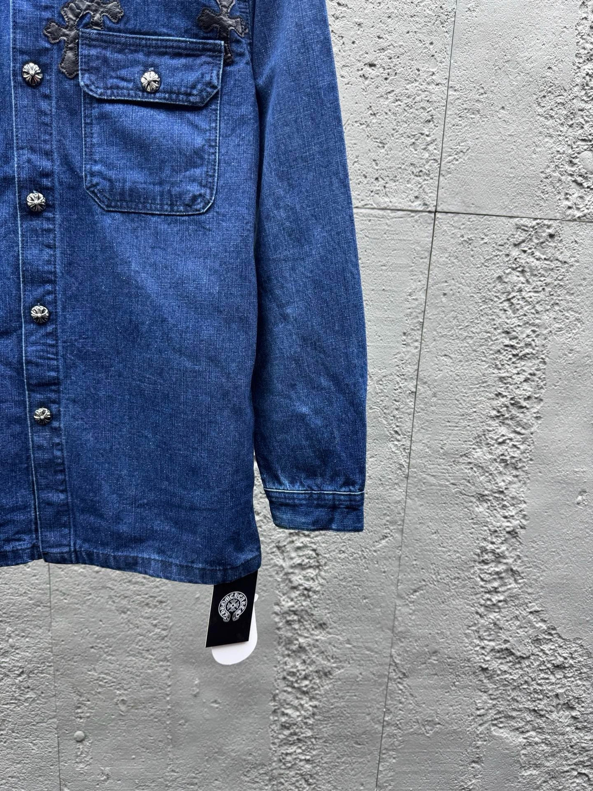 Blue Denim Embroidered Overshirt - Men's