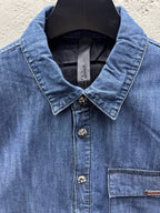 Blue Denim Sleeve Print Overshirt - Men's