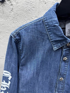 Blue Denim Sleeve Print Overshirt - Men's