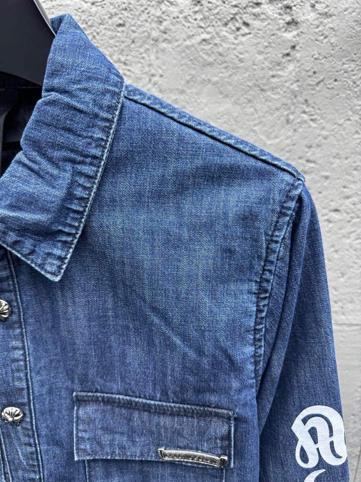 Blue Denim Sleeve Print Overshirt - Men's