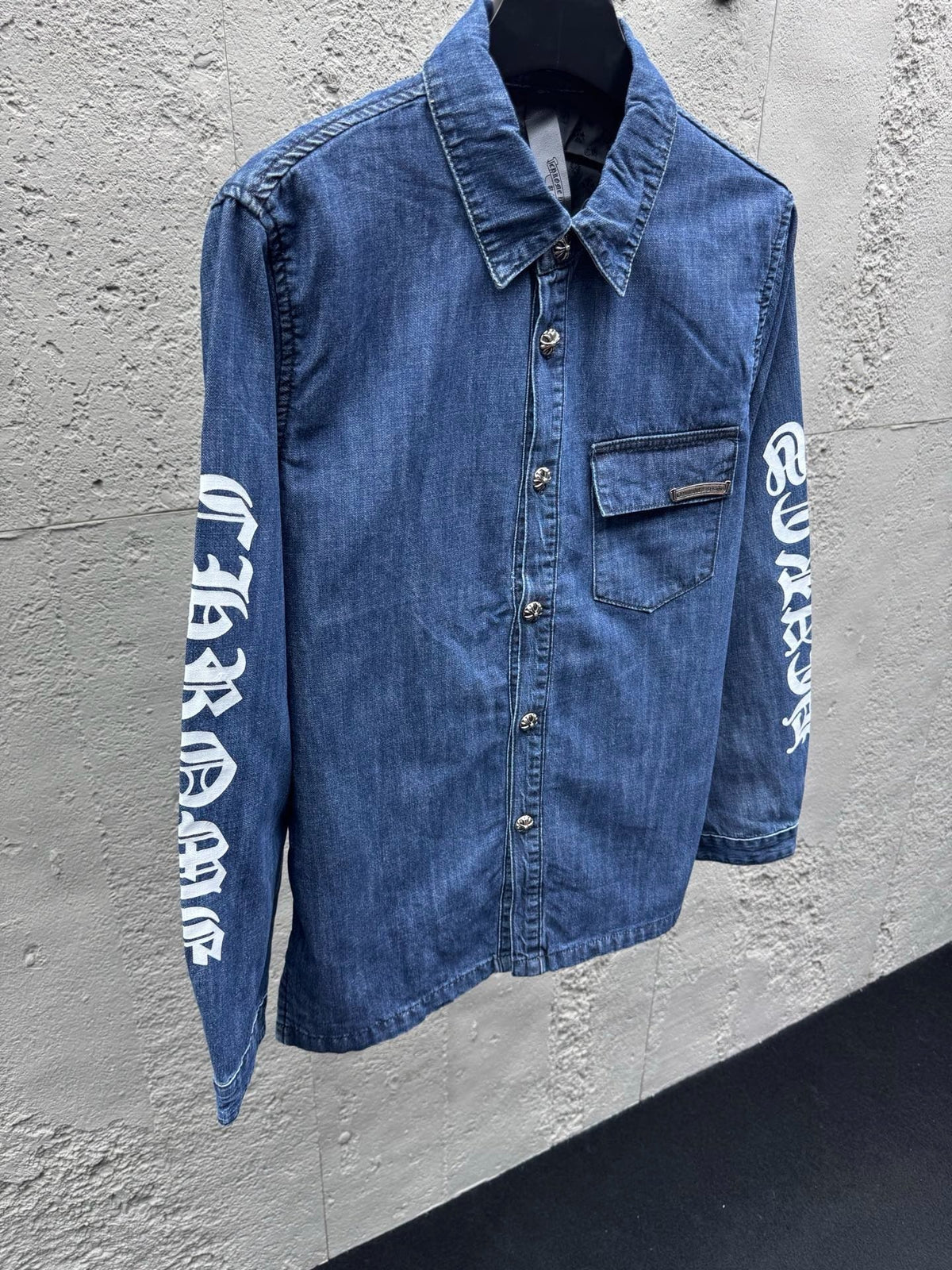 Blue Denim Sleeve Print Overshirt - Men's
