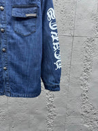 Blue Denim Sleeve Print Overshirt - Men's